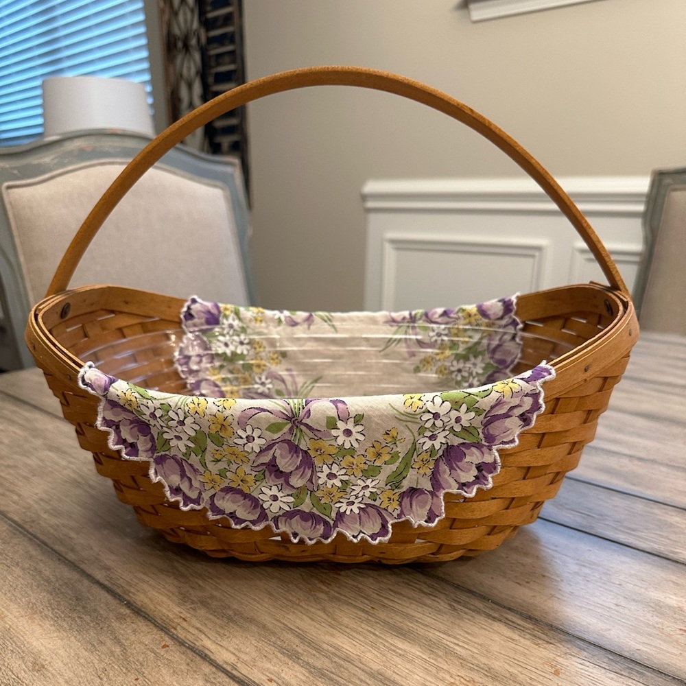 2006 Longaberger Crocus basket with Floral Fabric Scarves.